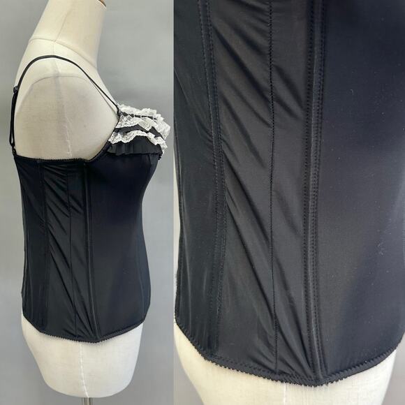 Cacique Black and Gold Lace Bustier Corset Bra Top Size 38C Velvet Trim Goth - Picture 3 of 16